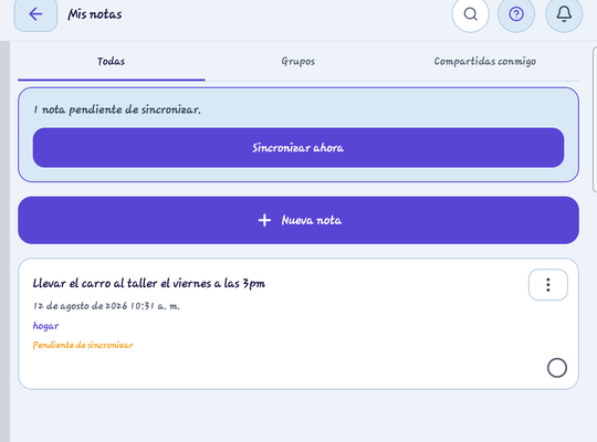 Nota creada en Ogii, pendiente de sincronizar